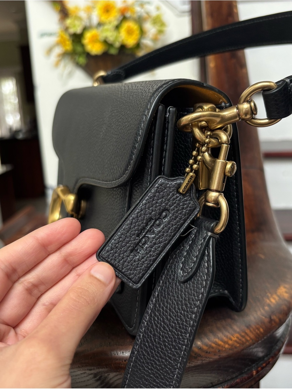 Coach Tabby 26 Black Leather Shoulder Bag with Gold 'C' Accent - Picture 2 of 6